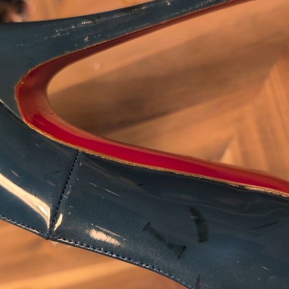 Christian Loubutin Platform Deep Teal Patent Leather Stilettos Sz 38 - Picture 13 of 14